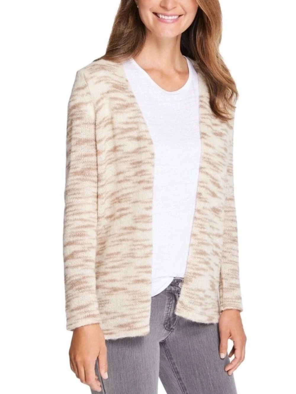 J. McLaughlin Women S Tan Multicolor Linley Alpaca Wool Cardigan Sweater